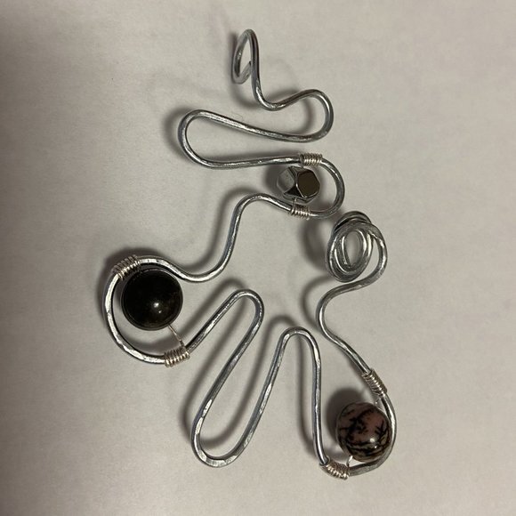 Artisan Created Hammered Stainless Steel Pendant with Rhodonite & Hematite - Picture 6 of 12